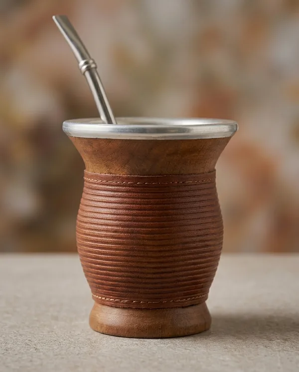 Mate de madera y cuero, diseño clásico