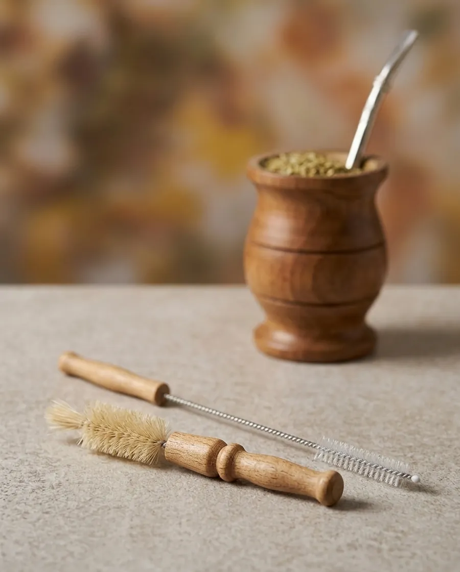 Set de limpieza para mate: cepillo de cerdas naturales y limpiador de bombilla
